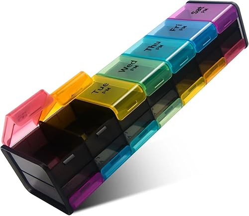 Organizador de pastillas semanal extra grande, pastillero AM/PM de 7 días con compartimento XXL para aceites de pescado, organizador de medicamentos