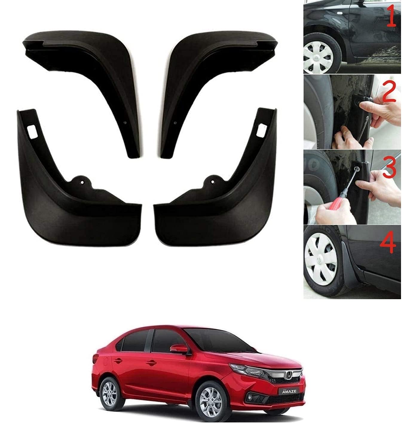 Auto Addict Car Mud Flaps Splash Guards (O.E Type Custom,4 pcs) for Honda Amaze New 2018