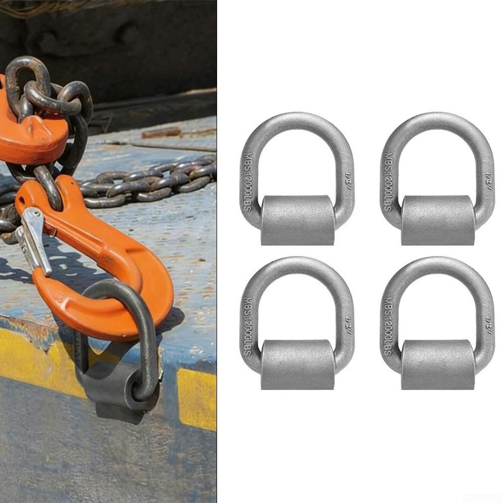 4 anillos en D soldados resistentes de 1,27 cm con resistencia a la rotura de 12000 libras para asegurar carga de camión, remolque, cama plana y uso marino