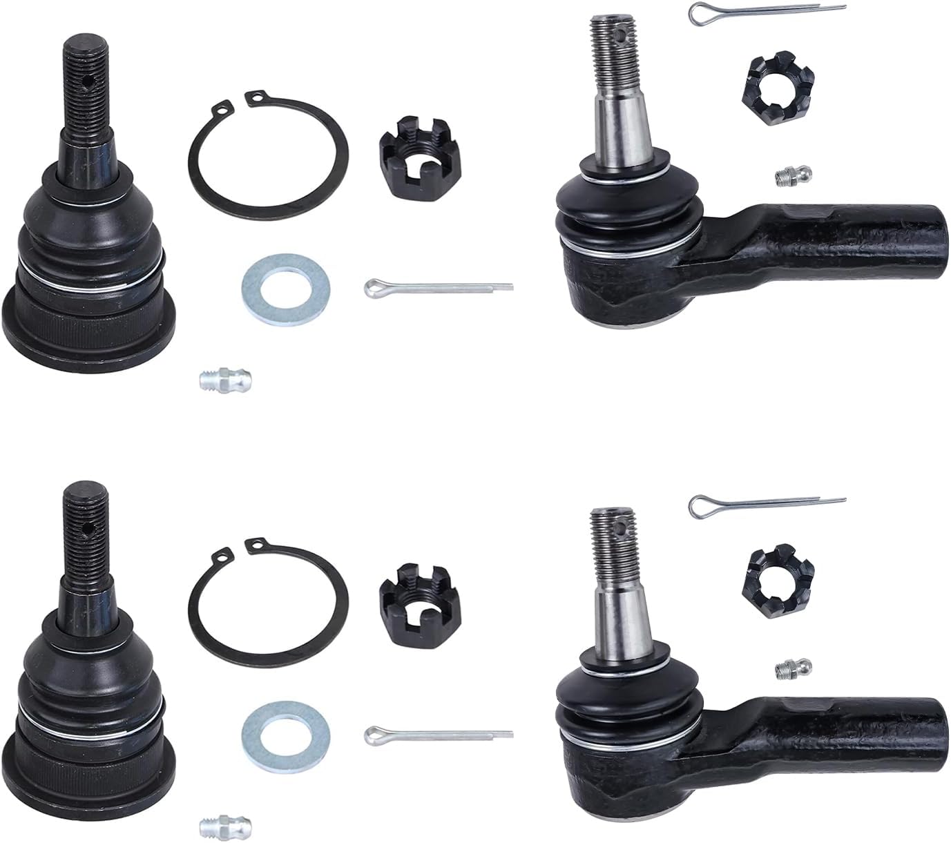 Detroit Axle - Front Upper Ball Joints + Outer Tie Rod Ends Kit Replacement for 2009-2012 Dodge Ram 1500