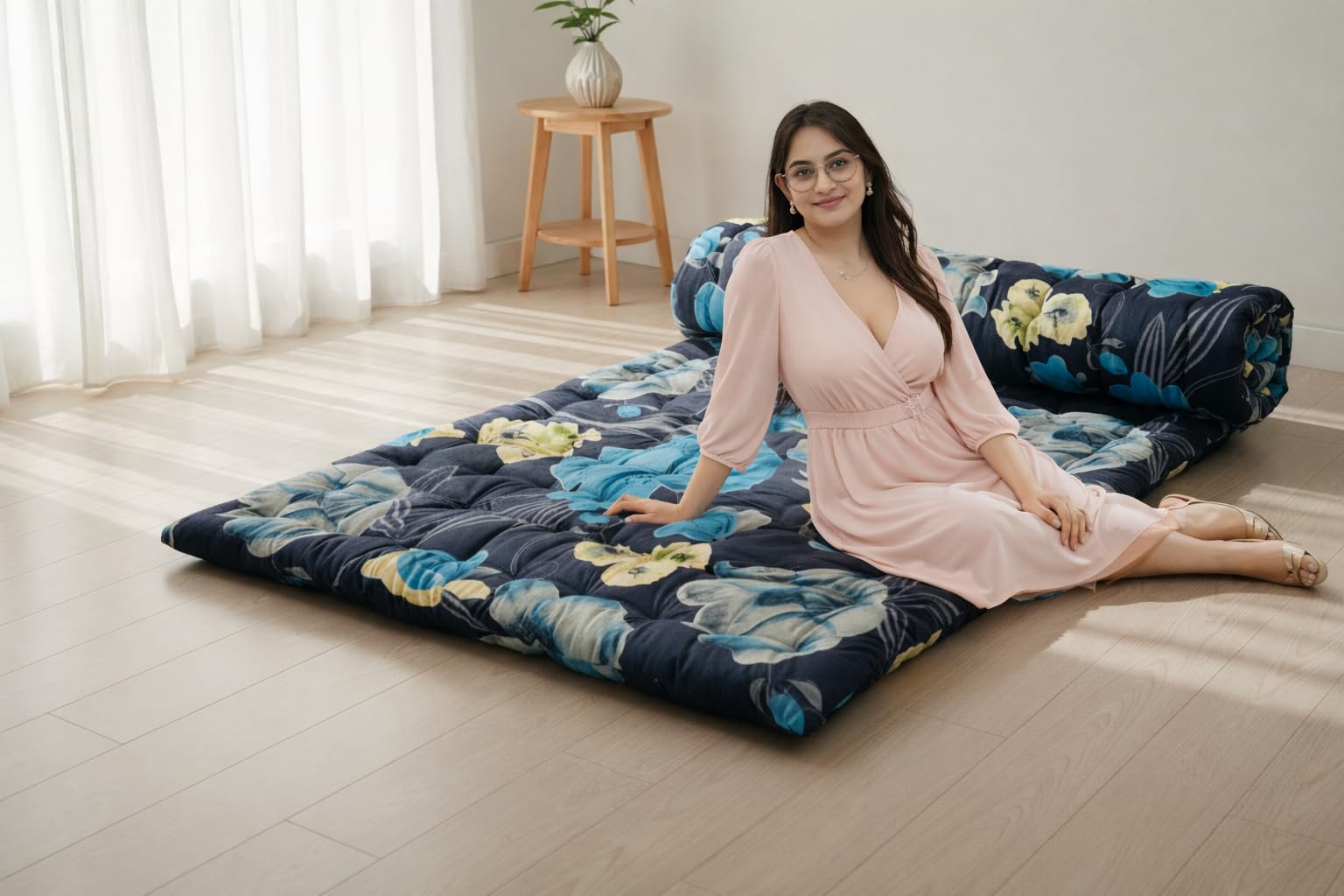 Soft Orthopedic Cotton Quilt Foldable Mattress | 3D Printed Design | Lightweight and Comfortable Single Firm Gadda (Dark Grey Floral Mattress, 4X6 ft 48X72 Inches)-image-6