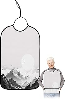 Kewadony Adult Bibs for Elderly Women - Grey Mountain Waterproof Dining Clothing Protectors with Crumb Catcher for Eating/Feeding, Peak Scenery Sun Cloud Eagle Natural Landscape Terry Cloth Bib