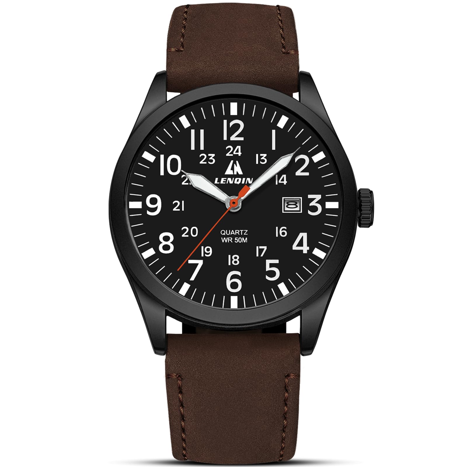 LN LENQIN Uhren Herren Militär Uhr 30M wasserdichte Armbanduhr Herren Analog Quarz Uhren für Männer mit Datum Feld Taktische Uhr Leder Band