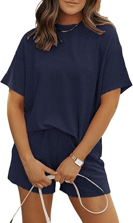 Womens Pajama Sets 2 Piece Pjs Sleepwear Soft Comfy Short Sleeve Tops and Shorts Lounge Set Loungewear Outfit
