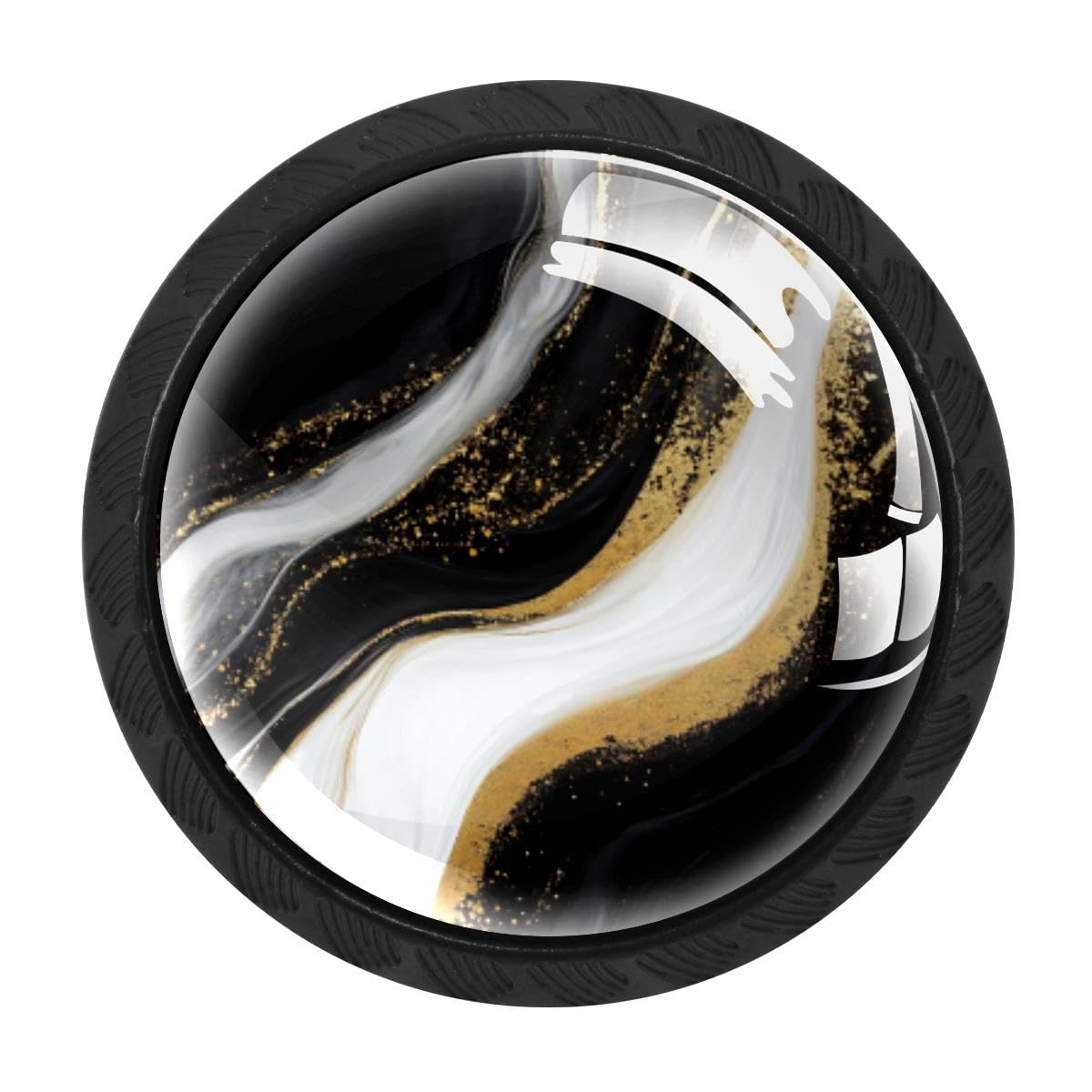 HEOEH 4 PCS Cabinet Knobs, Black White Marble Drawer Knobs Dresser Handles