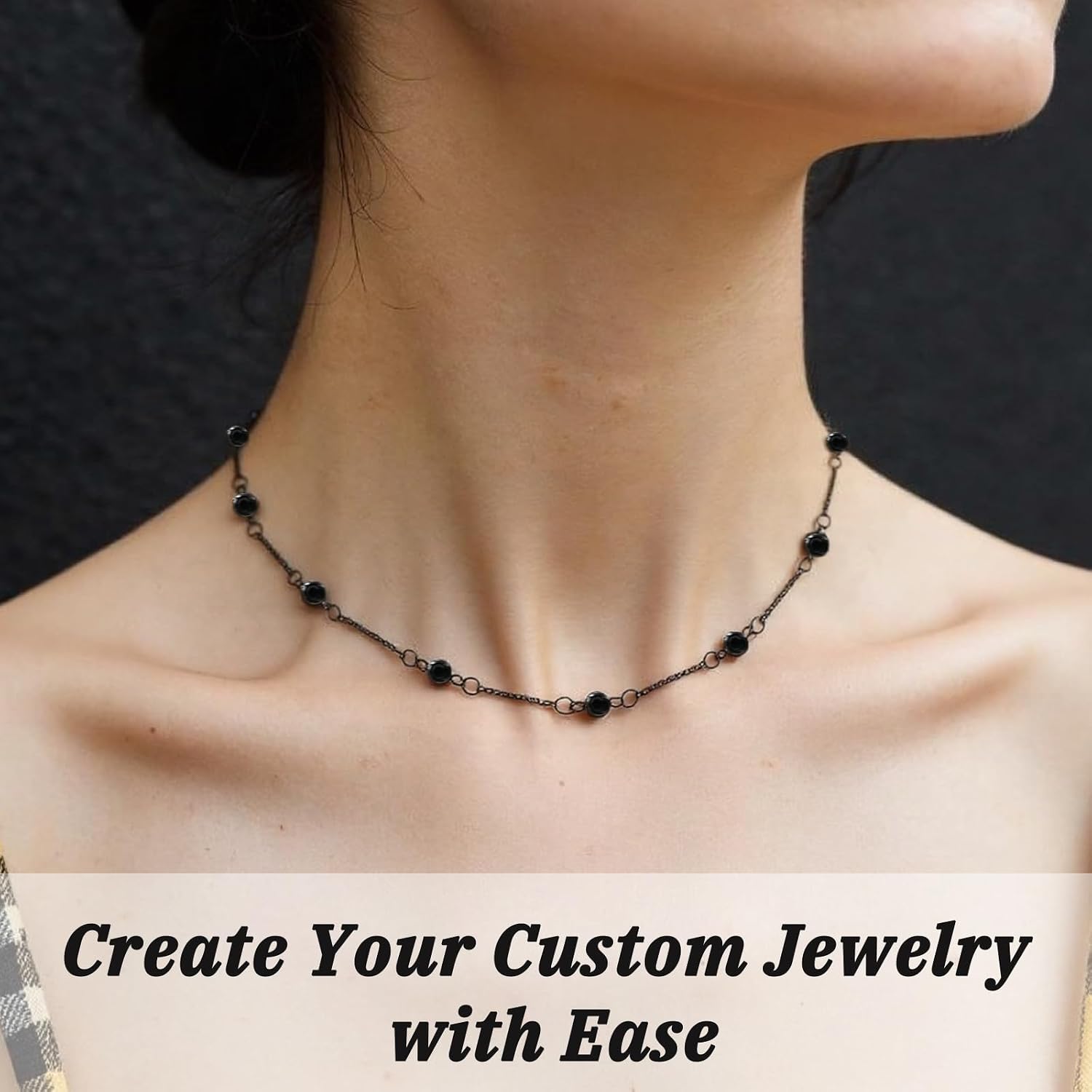 UniCrena Black Bead Chain 9.8ft Crystal Chain for Jewelry Making