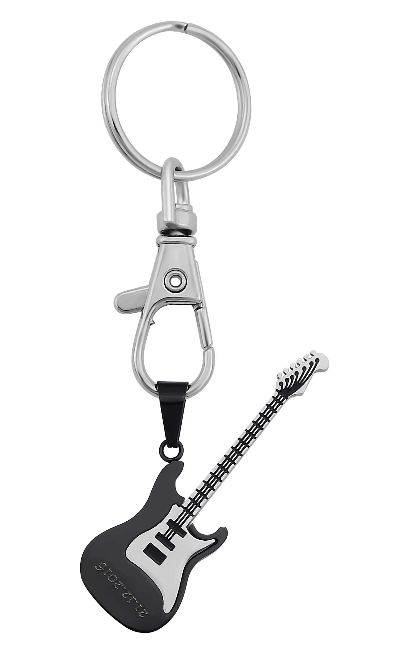 Schlüsselanhänger personalisiert E-Gitarre für Musiker | Schlüsselanhänger mit Gravur Edelstahl schwarz | Personalisierte Geschenke für Mama Papa | Schlüssel Anhänger Text Name Datum