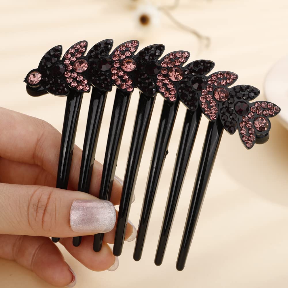 Missgrace Boho Luxury Glitter Sparkly Leaf Blue Black Crystal Rhinestones Hair Side Combs Hairpins Barrettes Bride Hair Clips Accessories for Women Girls (Black 2)