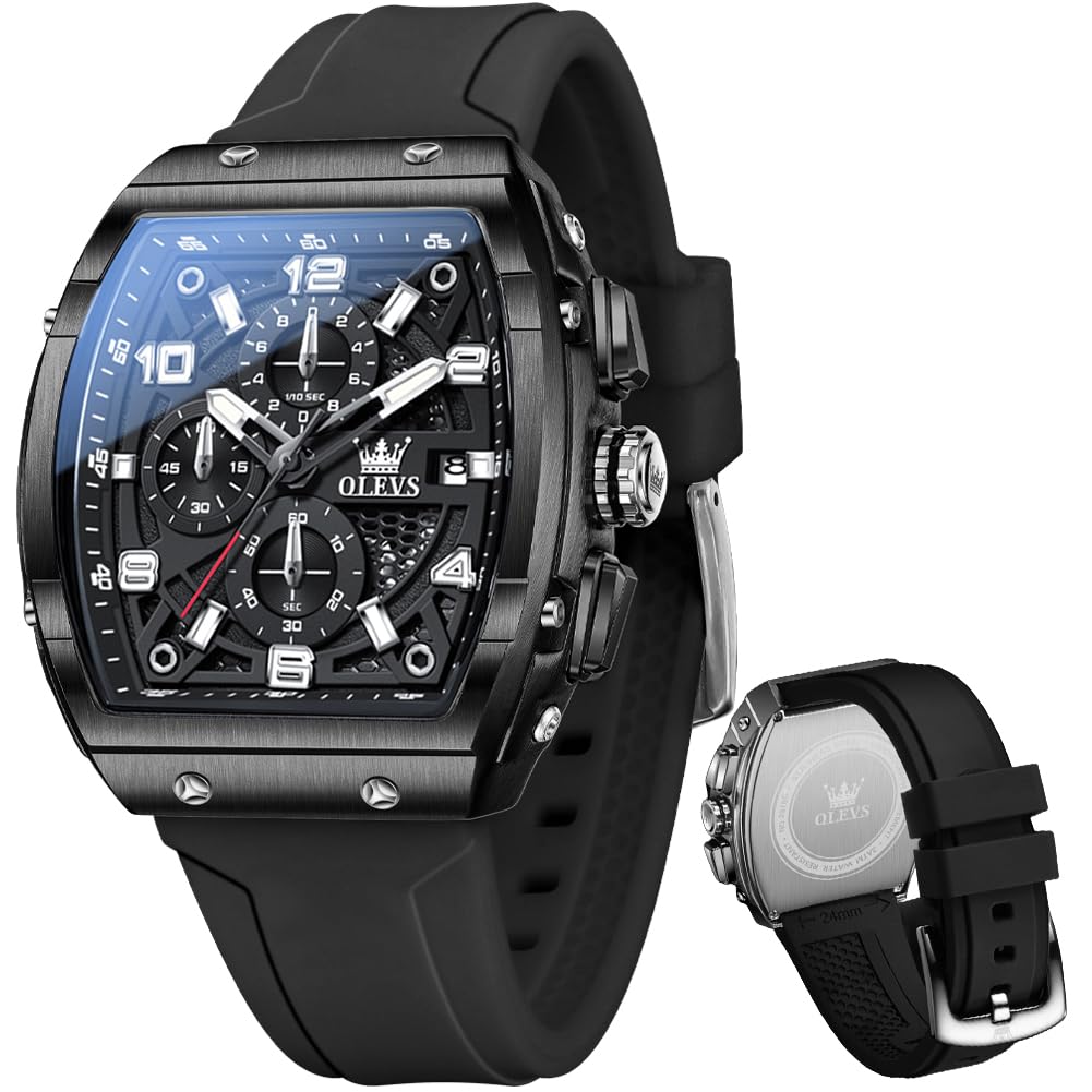 OLEVS Mens Watches Chronograph Waterproof Luminous Silicon Strap Multifunction Watches for Men Quartz Business Calendar Men Wrist Watch