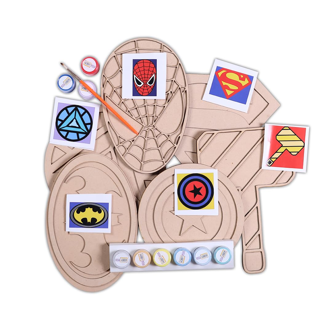 HOBBY INDIA DIY Painting Craft Kits for Kids & Adults | Complete Art & Craft Kit with Paints, Brushes & DIY kit | Creative DIY Art Projects for Home Decor & Gifts (Geometric Superhero)