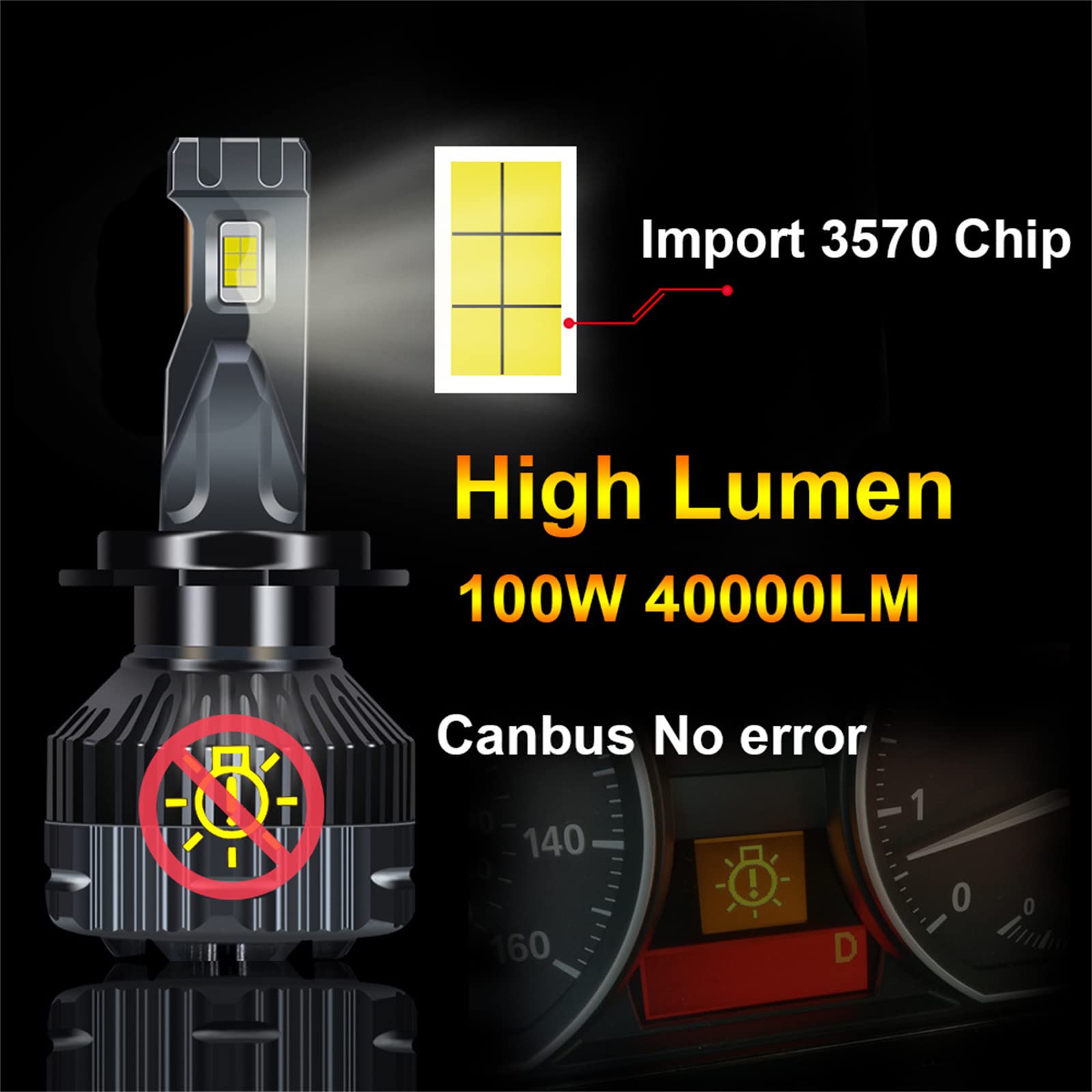 Lampadine LED, Kit di Sostituzione Luce LED Super Luminosa, Installazione Plug And Play, Bianco Xenon 6000K, Confezione da 2,H7
