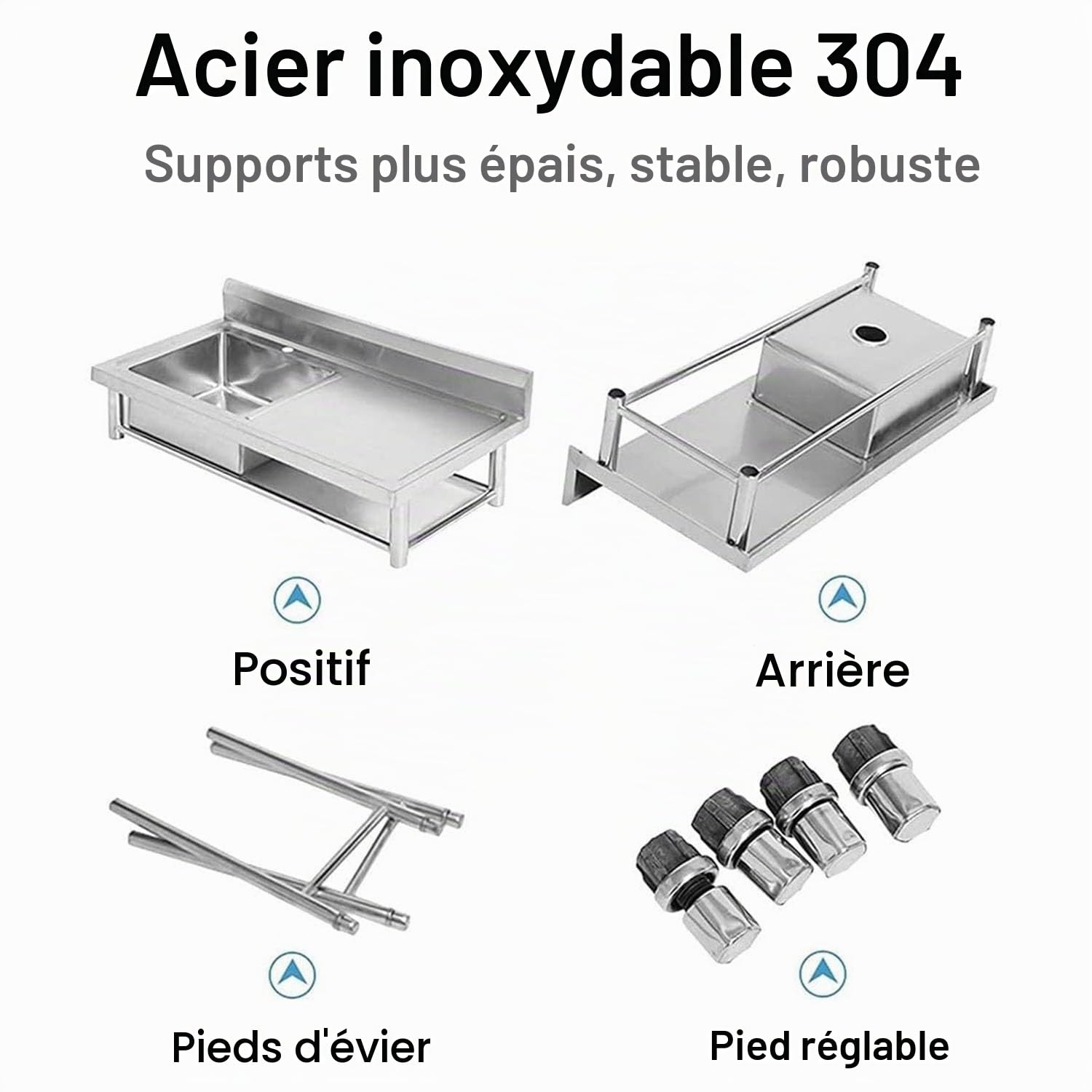 Grand Évier Cuisine 1 Bac avec Plate-Forme D'exploitation, Évier Autoportant avec Porte-Serviettes et Robinet, Évier Utilitaire INOX, pour Cuisine, Garage