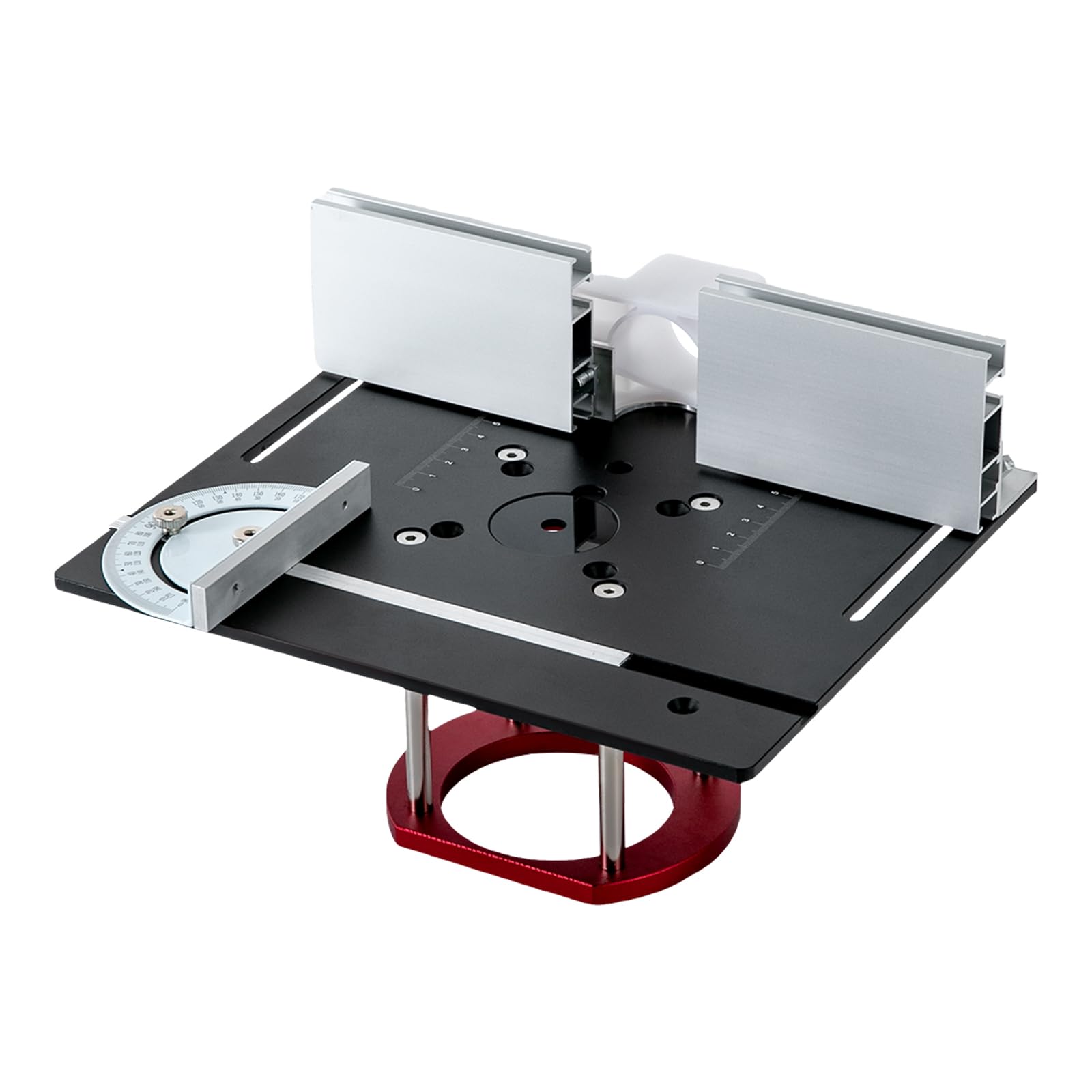 Router Lift,Router-Tischplatte,Router Platte Oberfräse,Frätisch für Oberfräse Eingeplatte Set,Aluminium FräStisch OberfräStisch mit Gehrungslehre,Tischfräsmaschine Maximum Lift 51mm (Rot+Schwarz)