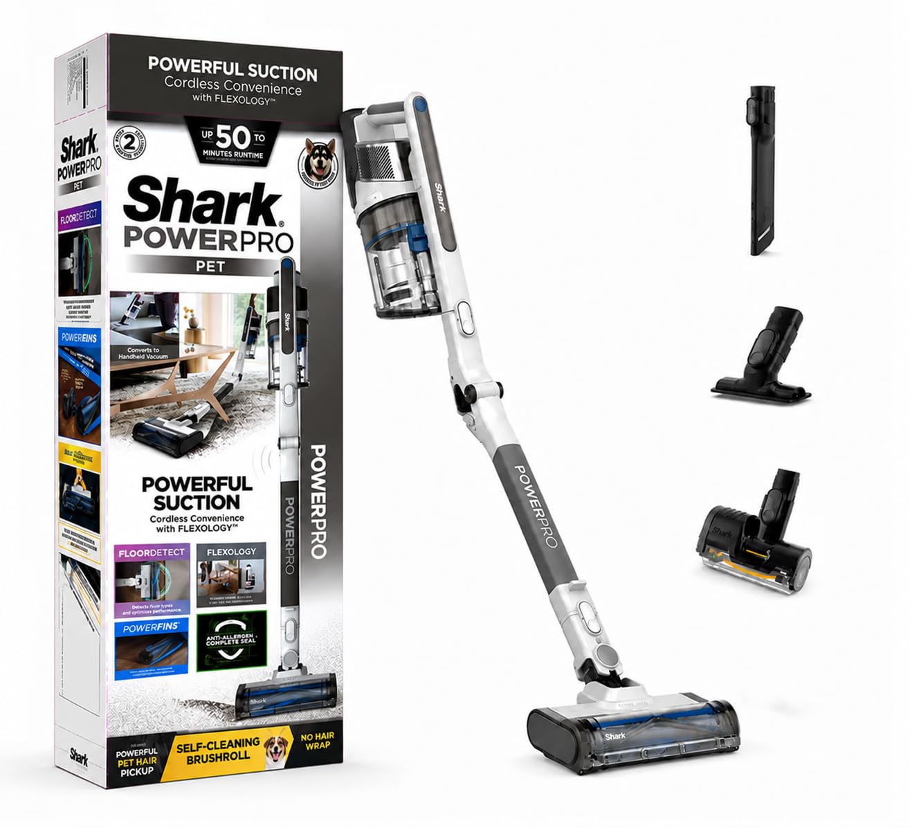 Shark PowerPro Pet IZ380INT Cordless Vacuum Cleaner | 180° Flex Wand & Handheld | Floor Detect Technology | Anti-Hair Wrap for Pet Hair | Anti-Allergen Seal | 181W Motor | 50 Min Runtime