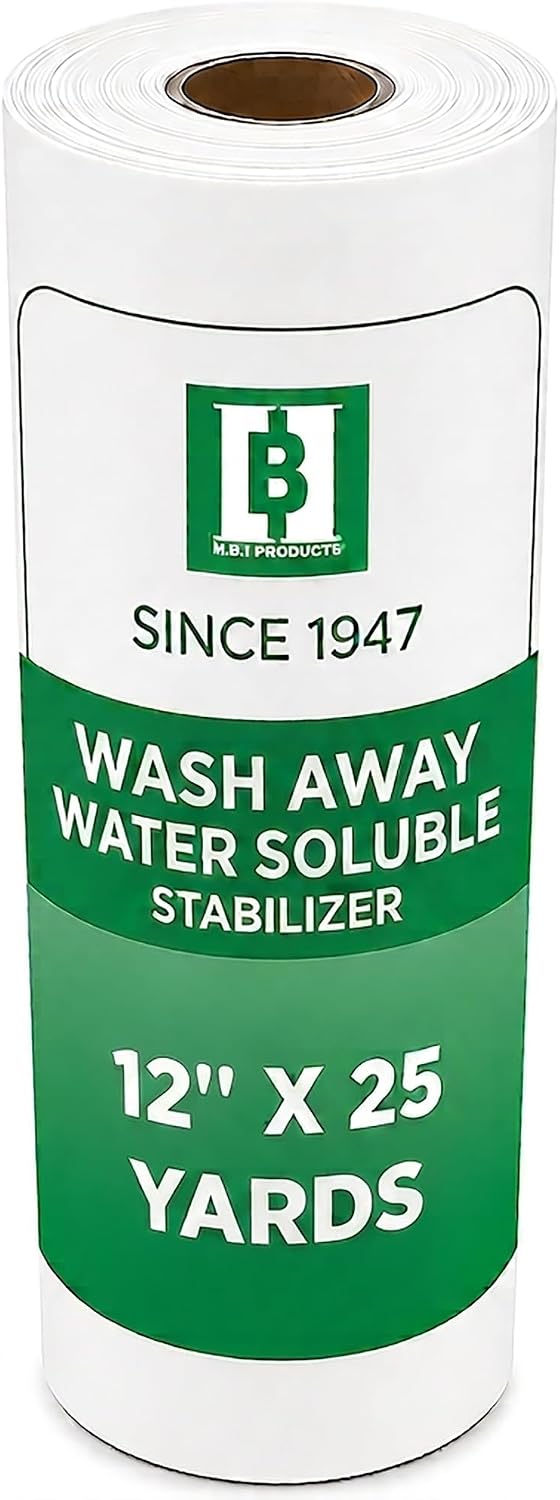 HBI Wash Away Water Soluble Embroidery Stabilizer Roll, 12 in x 25 yd