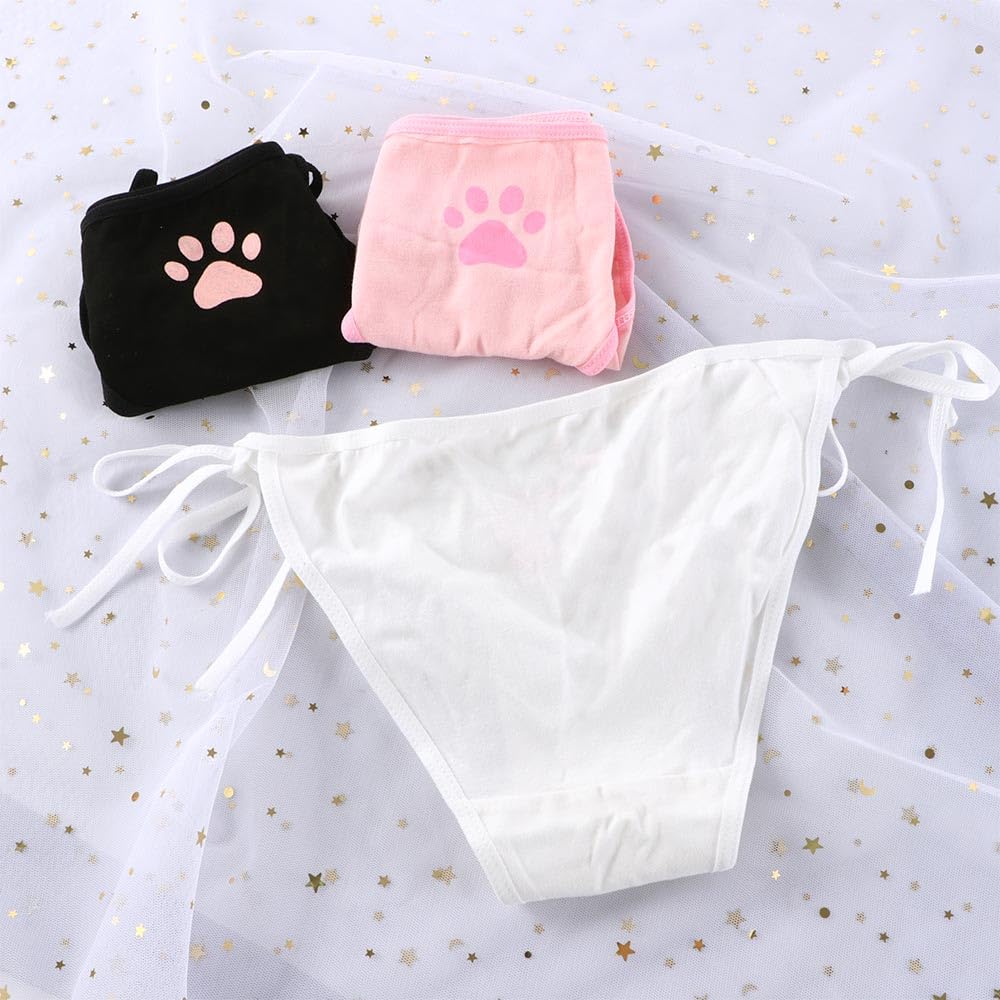 Vctitil 3pcs Cute Japanese Low Waist Panties Cute Paw Pattern Cotton Underwear Bandage Bikini Sexy Underwear Multicolor
