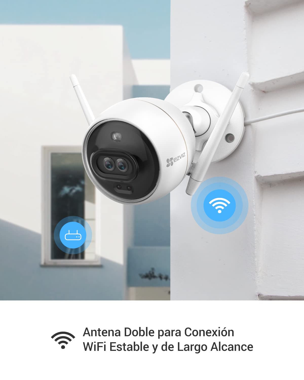 EZVIZ C3X Cámara Vigilancia WiFi Exterior de Doble Lente, Visión Nocturna en Color AI, Detección de Forma Humana/Vehículo, Alertas de Voz Personalizables, Alarma de Sirena y Flash, IP67