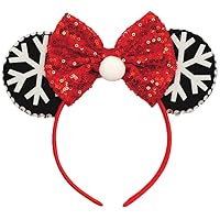 Vista 4 de Diademas de orejas de ratón de Navidad, diademas de lazo de Navidad para mujeres y niñas, bandas para el pelo de cuerno de alce con lazo verde