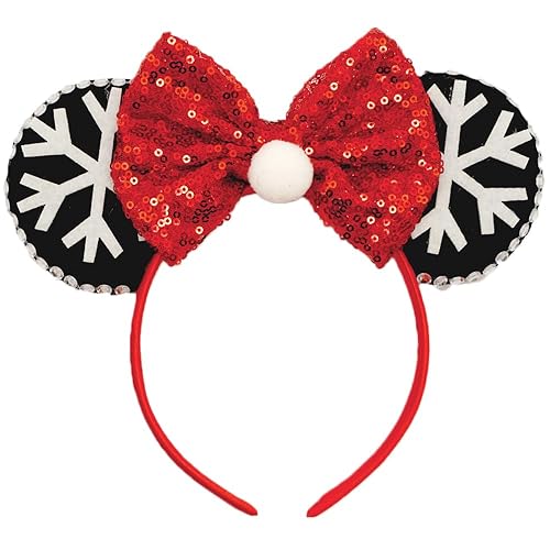 Miniatura 4 de Diademas de orejas de ratón de Navidad, diademas de lazo de Navidad para mujeres y niñas, bandas para el pelo de cuerno de alce con lazo verde