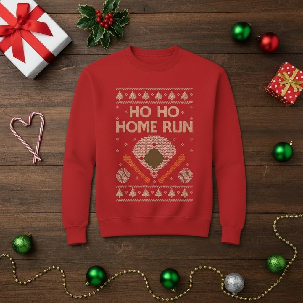 Tstars Ho Ho Home Run Baseball Christmas Sweatshirt Kids Youth Holiday