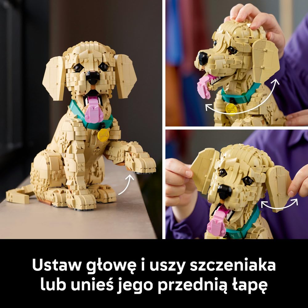 LEGO Icons Szczeniak golden retriever 11384 | Figurka psa z klocków, zestaw konstrukcyjny dla dorosłych, prezent dla miłośnika psów, dla mężczyzn i kobiet, 2102 elementy