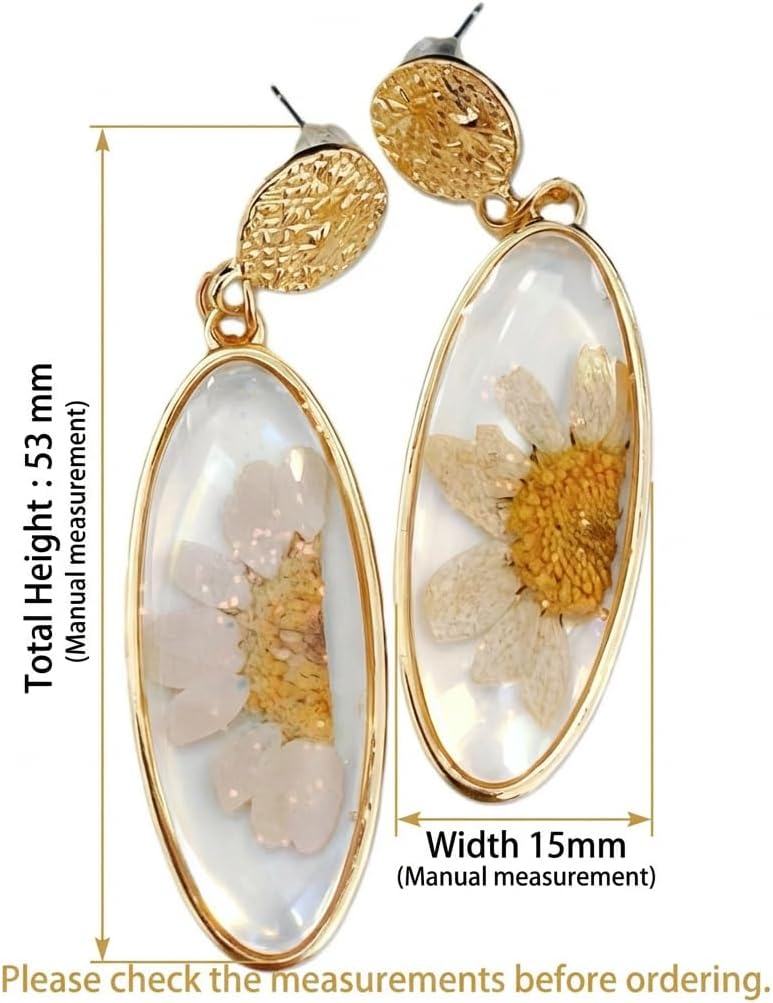 Real Pressed Flower Dangle Earrings for Women, Handmade Boho Chic Floral Jewelry, Gold Tone Earrings Unique Pretty Valentine’s & Mother’s Day Gift for Women Girls Best Friend - Image 2