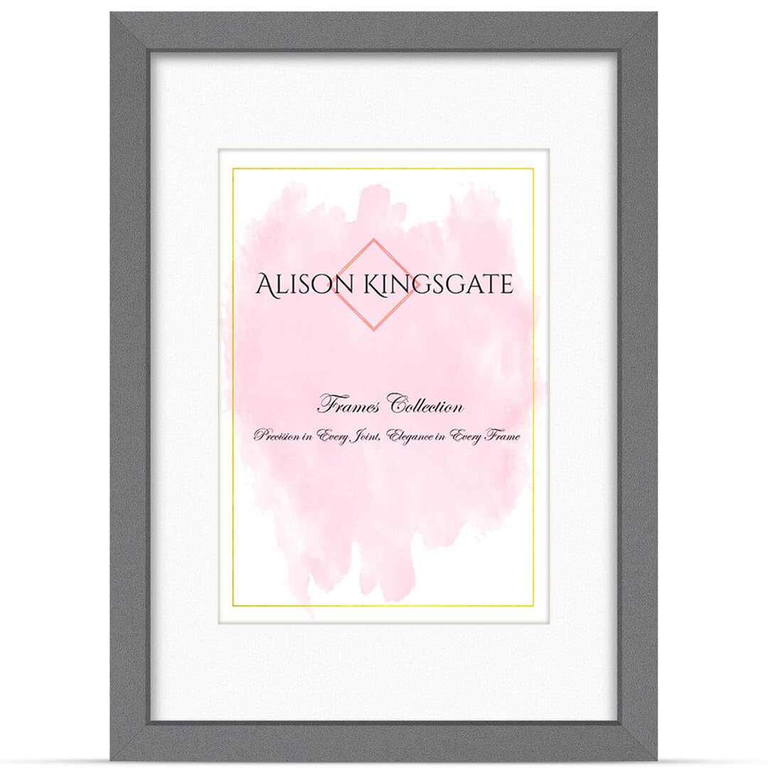 Alison Kingsgate A1 Dark Grey Picture Frame with A2 Mount - Engineered Wood Photo Frame with Precision Cut Cardboard Mount - Ideal for Posters -Sizes & Colours Available — image 1