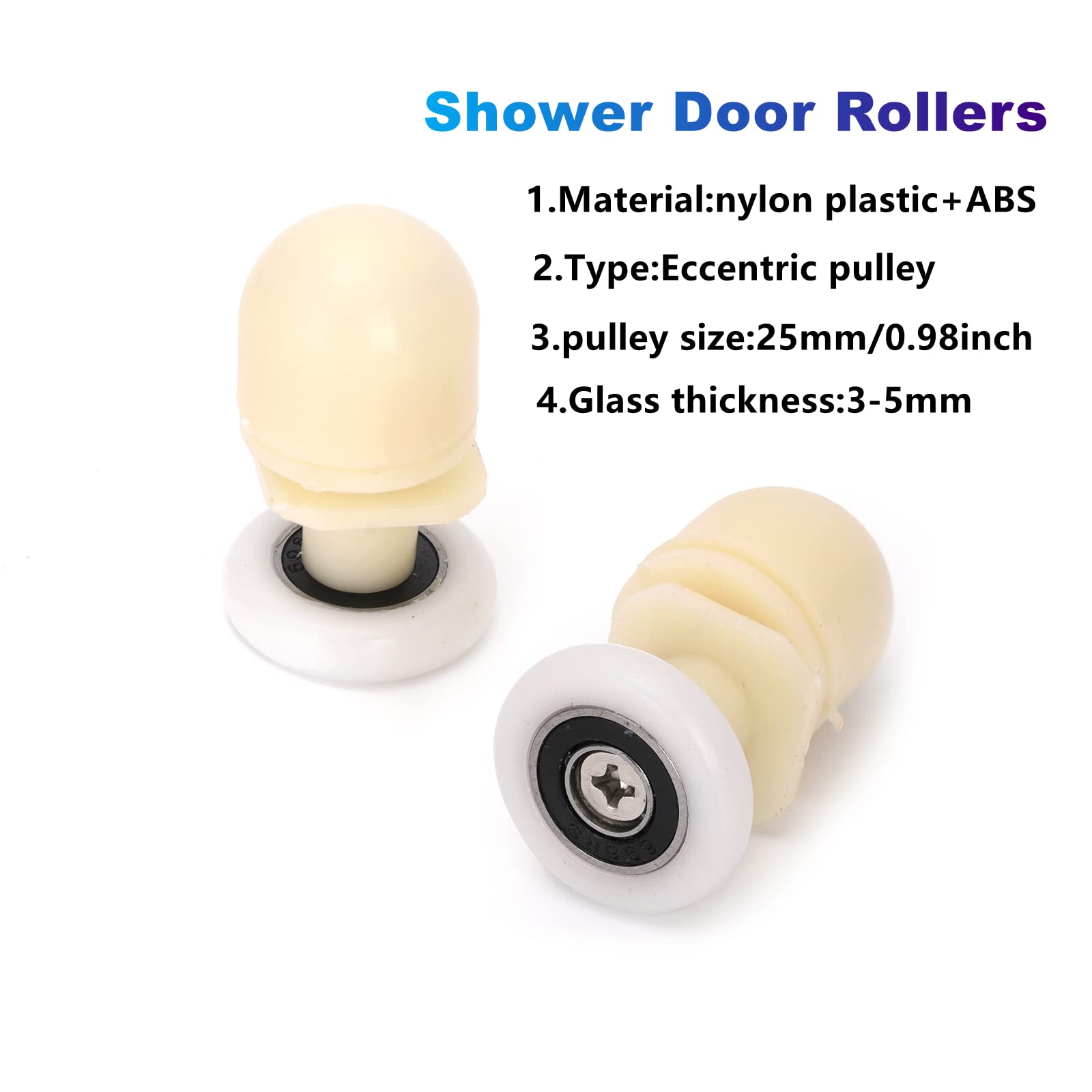 Ruimou 4Pcs Shower Door Rollers 25mm for Bathroom Bearing Pulleys/Runners/Eccentric Wheels Replacement (4, 25mm) - Image 4