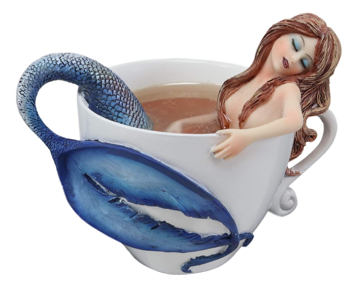 Ebros GiftAmy Brown Relax Time Mermaid in Tea Cup Statue Nautical Fantasy Mermaids Sirens of The Seas Collector Figurine Birthday Housewarming Ideas Home Shelf Desktop Kitchen Decor