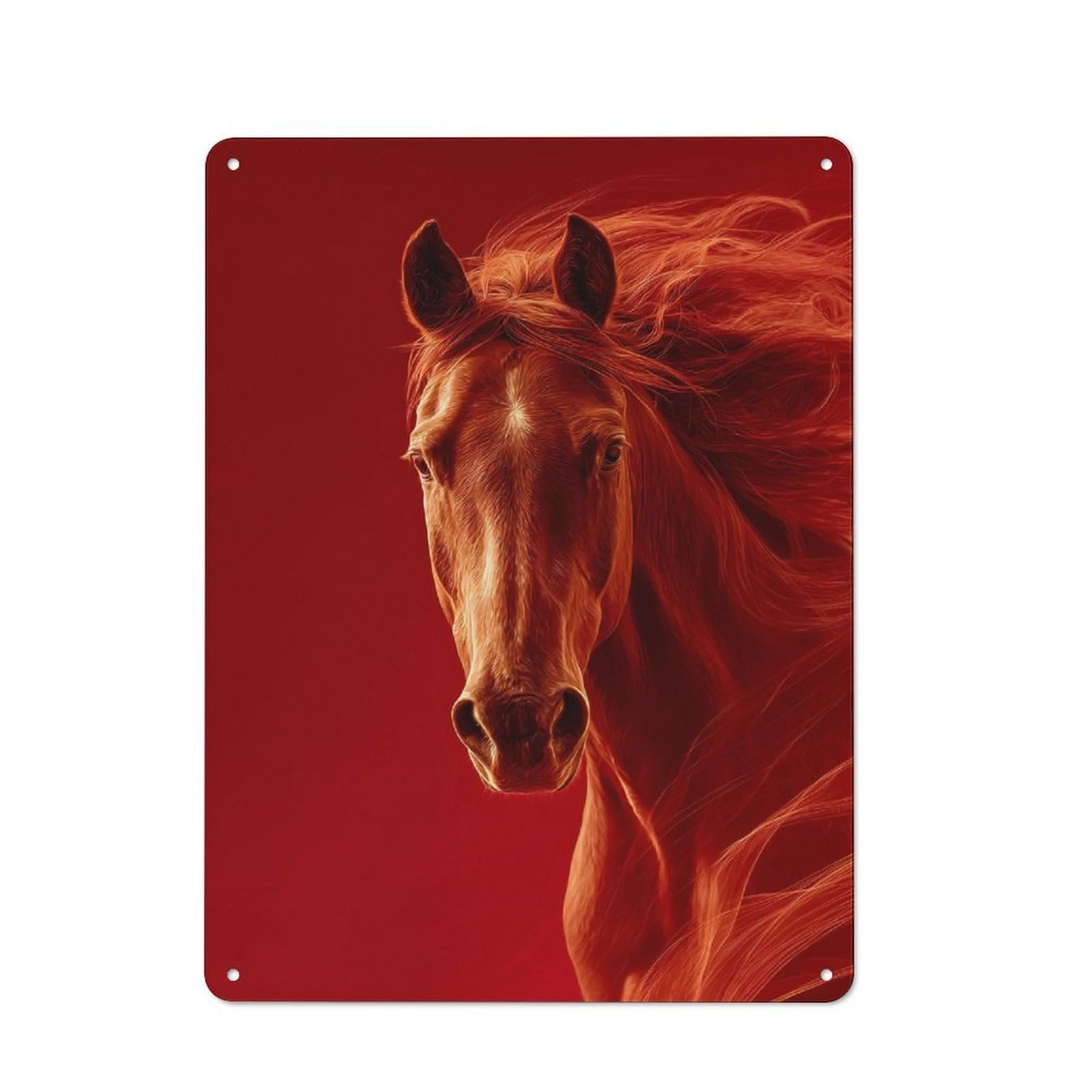 Junmoney Style-16 Modern Vintage Red Horse Portrait Office Metal Sign 40X30cm, Creative Space Decor For Home Office, Reading Corner Or Bedroom