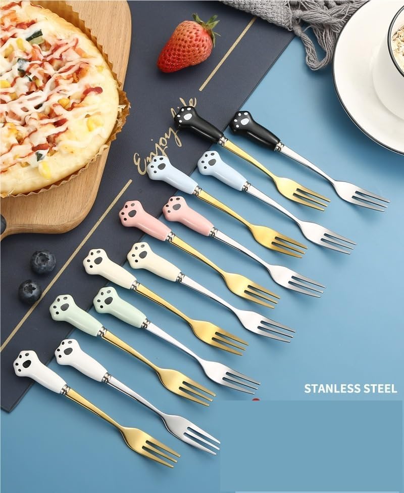 Cutlery Set, 6/24/36/48 Pieces Stainless Steel Fruit Forks, Cake Dessert Forks, Ceramic Handle Forks, Home Cutlery Flatware Set,Gold-4Set-24Pcs