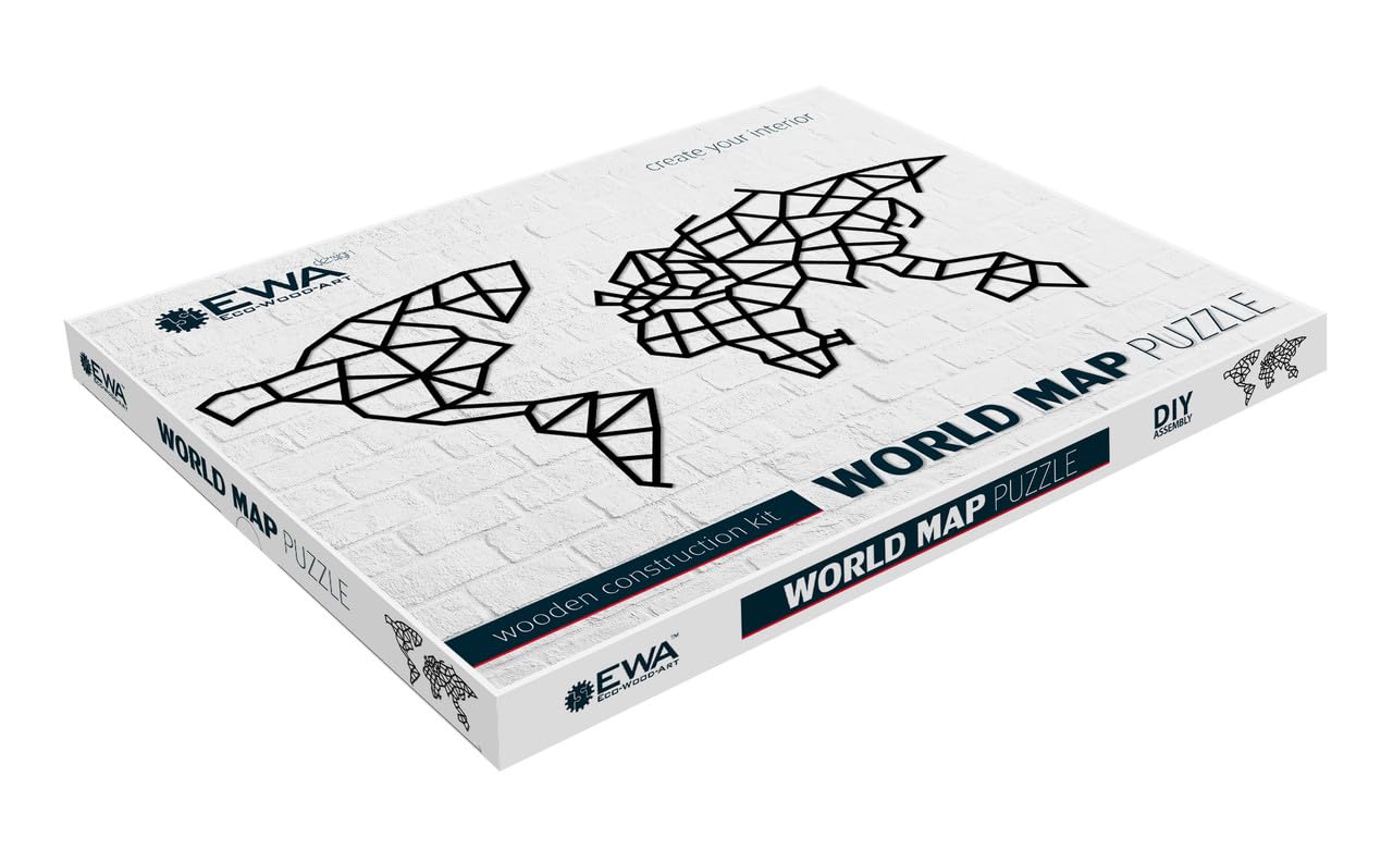 EWA Eco-Wood-Art - Carte du Monde - Puzzle Mural en Bois - Puzzle pour Adultes et Adolescents - Assemblage sans Colle - 324 pièces