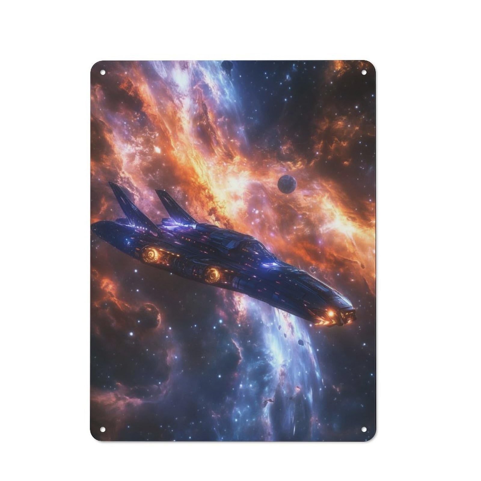 Junmoney Spaceship In Nebula Metal Wall Sign 40X30cm Featuring For Café Or Restaurant, For Vintage Wall Decor Fans, For Metal Sign Collectors