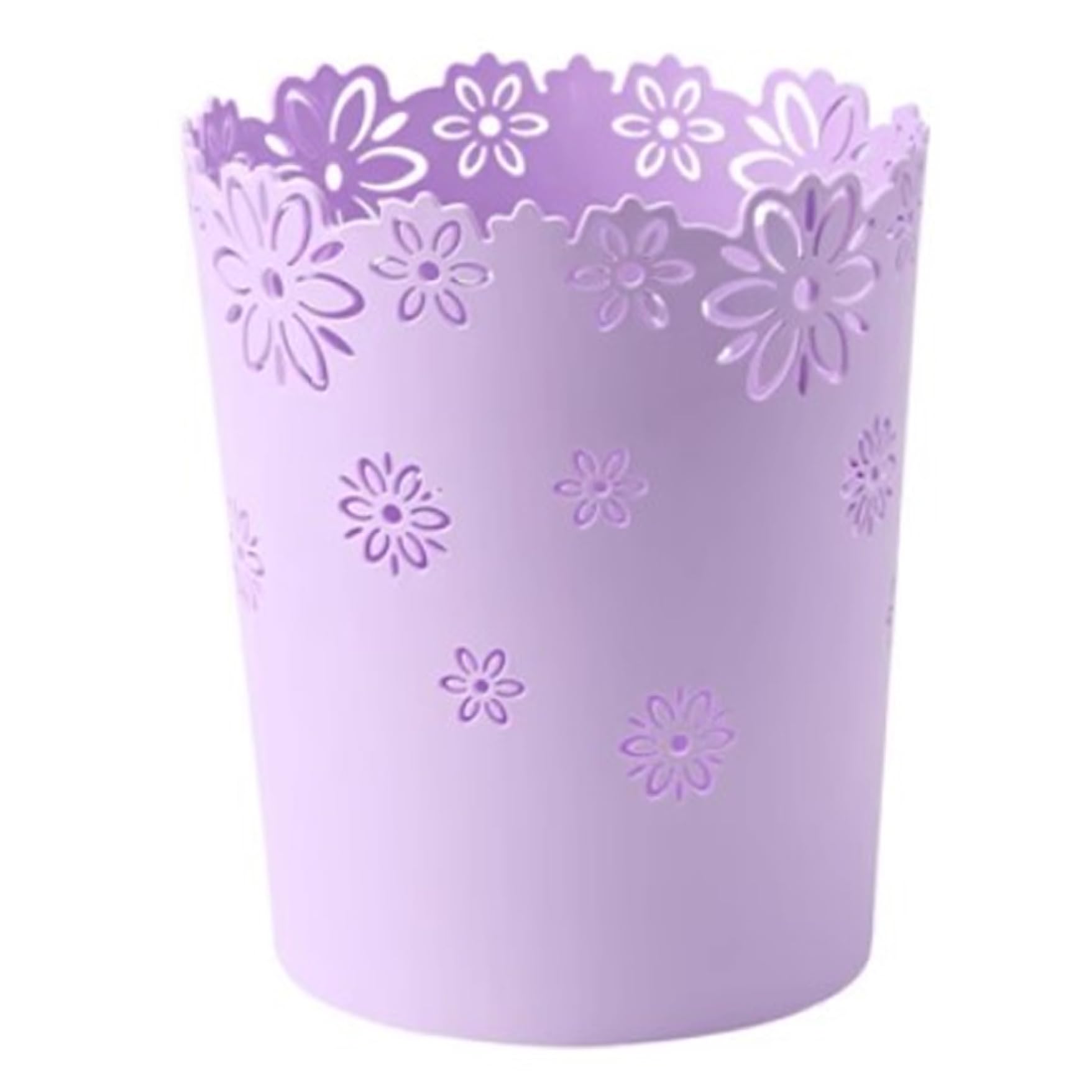 Grtheenumb Waste Bin for Bedroom, Waste Paper Bin, 7.5 Inch Plastic Hollow Paper Basket, Flower Lace Round for Bedroom, Bathroom, Kitchen, and Office M Purple