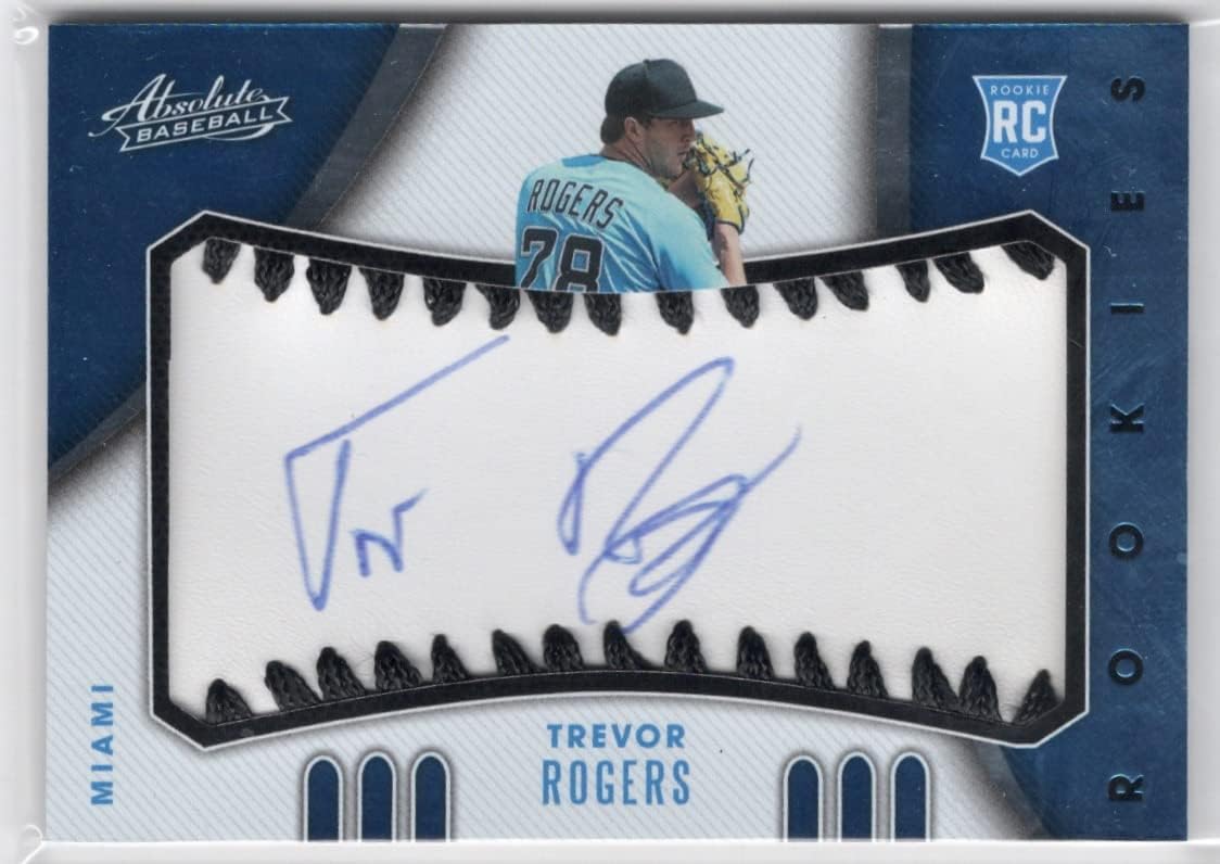 Trevor Rogers Serial Numbered #51/60 Rookie Baseball Material Signatures Black Parallel Rookie Card Collectible Baseball Card - 2021 Absolute Baseball Card #102 (Marlins)