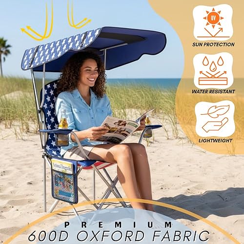 Miniatura 4 de Sillas de camping plegables portátiles con toldo y toldo para adultos, tela Oxford 600D duradera resistente a la intemperie, silla de campamento con