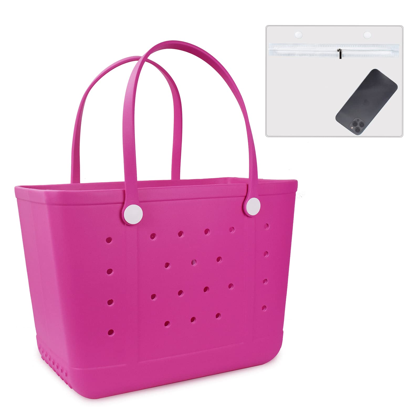 futaiphy Large Rubber Beach Bag, Waterproof Sandproof OutdoorTote Bag, Durable Open Tote Bag with Holes for Beach Sports