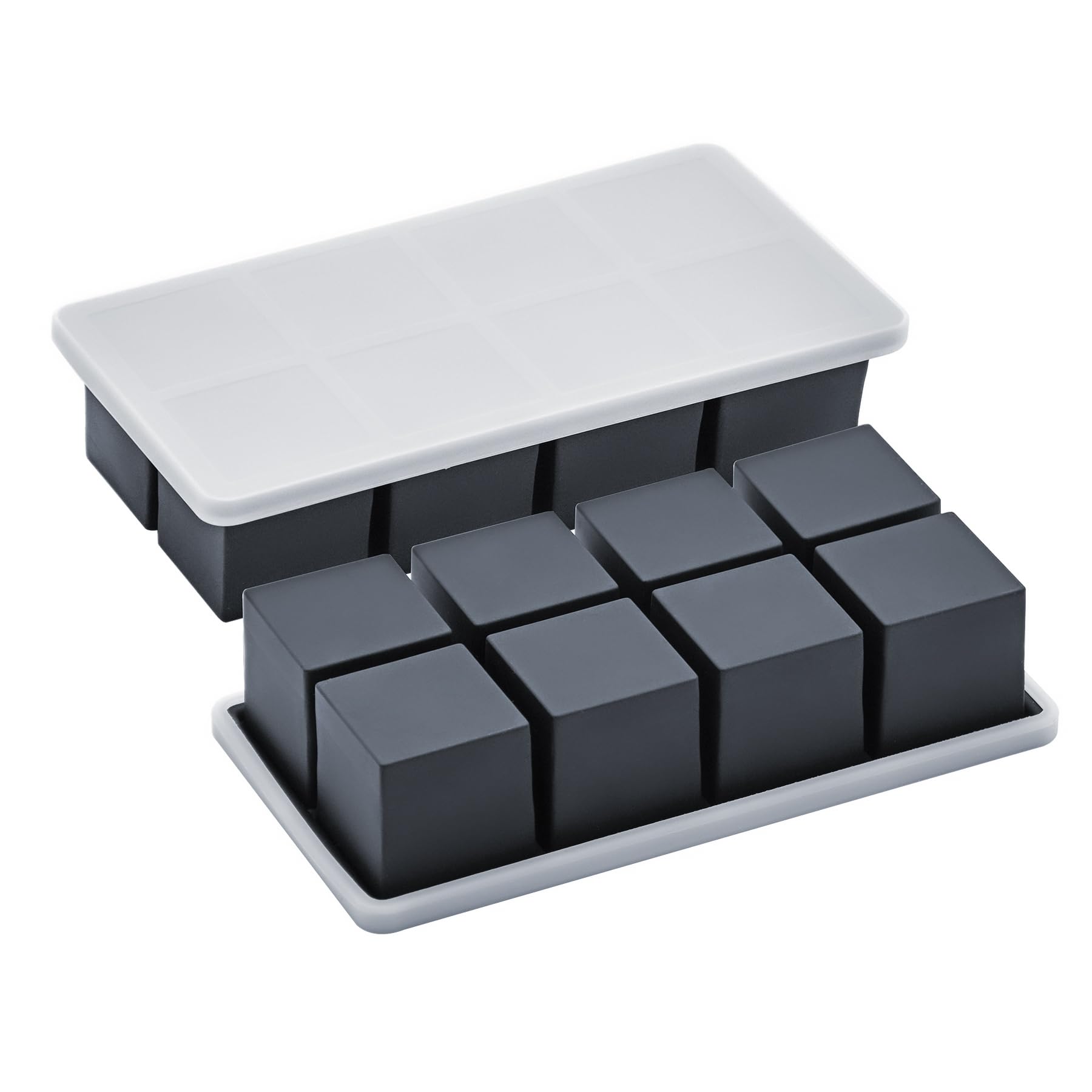 Bangp Eiswürfelformen aus Silikon (2er-Set), metallverstärkter Rahmen, große quadratische Eiswürfelform mit Deckel, leicht zu lösen, für 16 riesige Eiswürfel für Whiskey-Cocktails