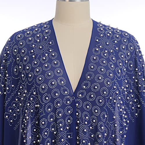 Image of OBEEII Muslim Dress for Women Loose Batwing Sleeved Hooded Beaded Embroidery Long Abaya Dress Kaftan Abayas Islamic Robe
