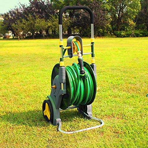 Carro retráctil para manguera de jardín con estante de almacenamiento y rodillos para limpieza al aire libre y baño de mascotas