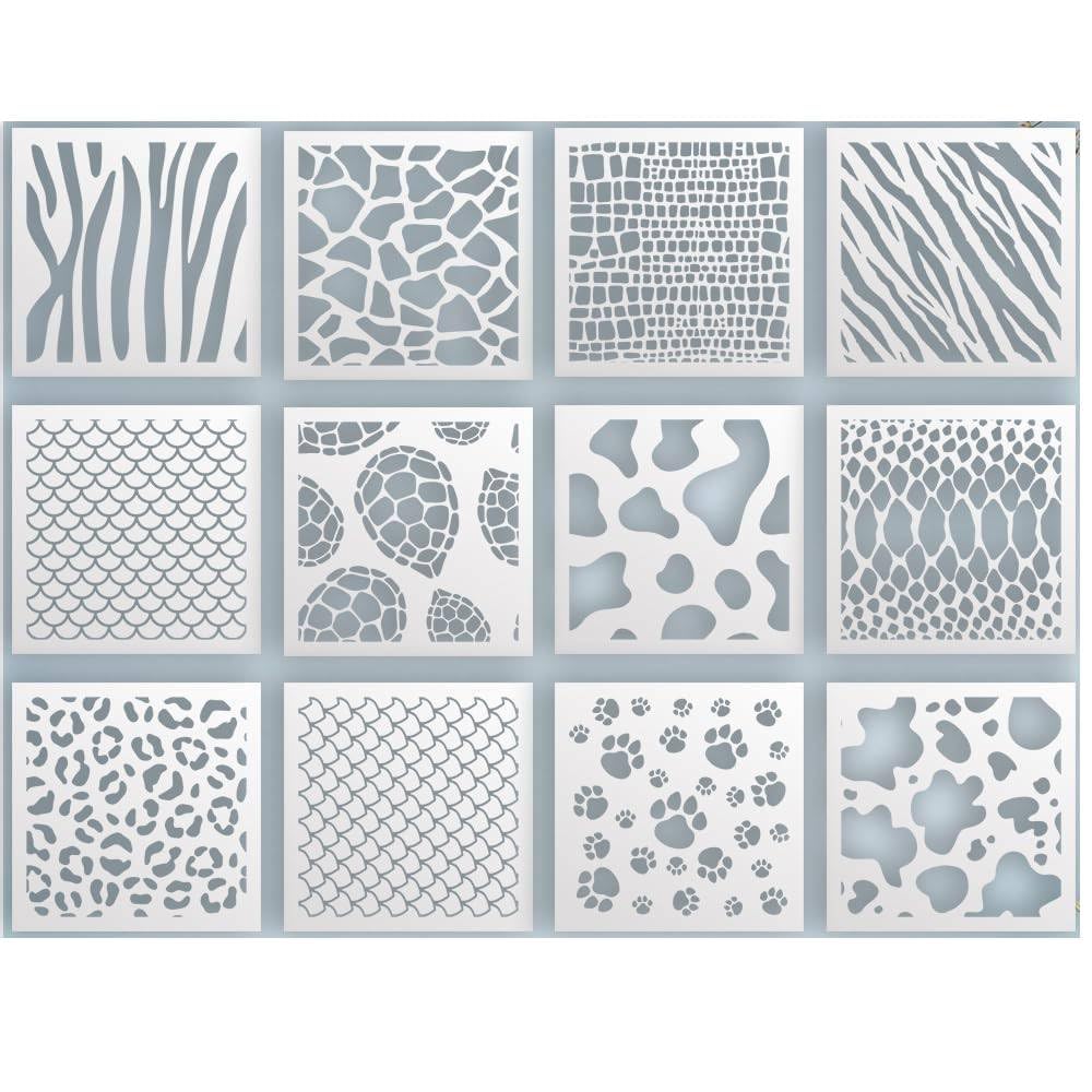 GORGECRAFT 12er Set Tierdruck-Schablonen - Leopard, Zebra & Mehr Für Möbel, Wände, DIY