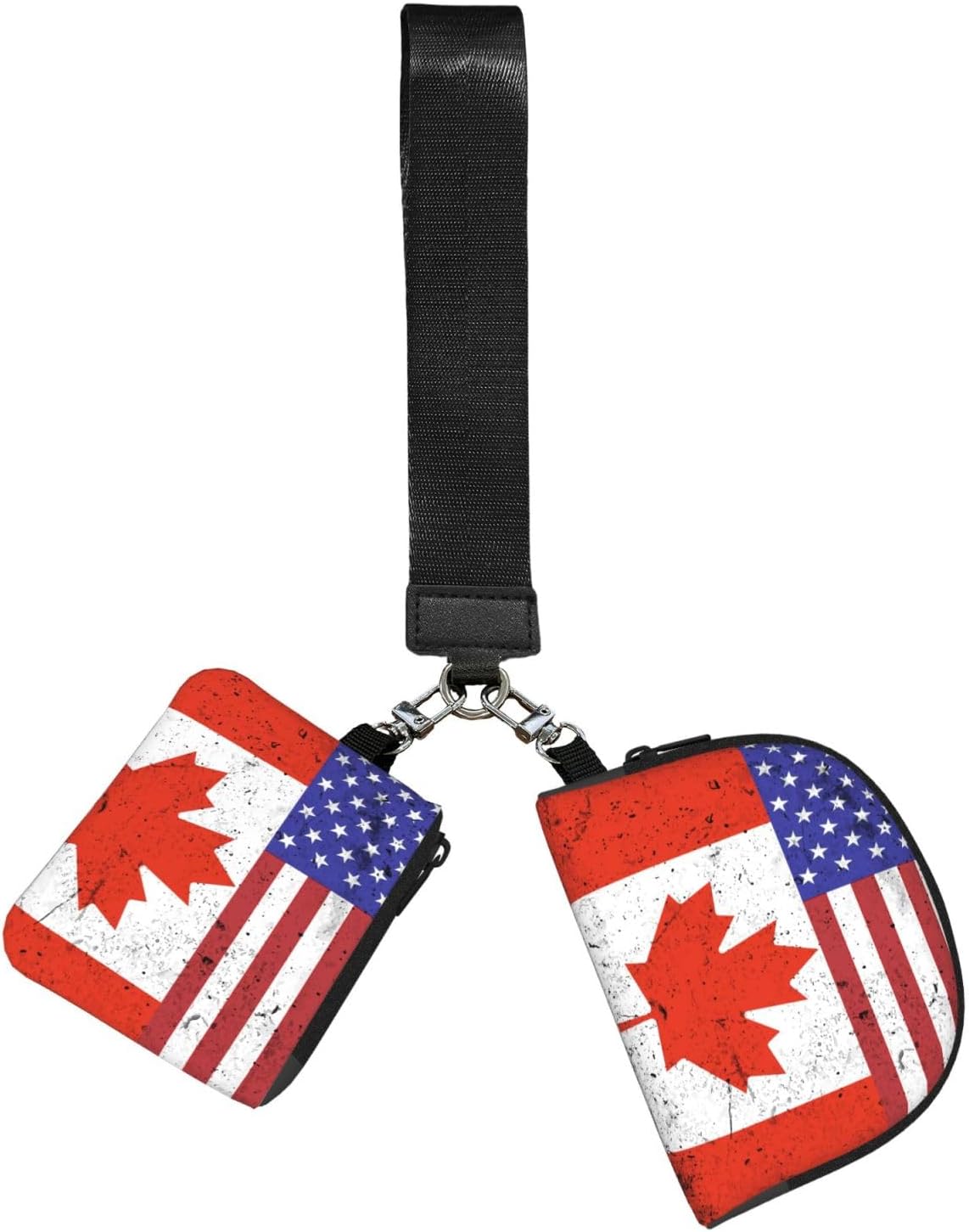 Half America And Half Canada Flag Dual Pouch Wrist Wallet