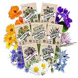 Edible Flower Seeds Variety 7 Pack — Nasturtium, Viola, Calendula, Chamomile, Chives, Bachelor Butto