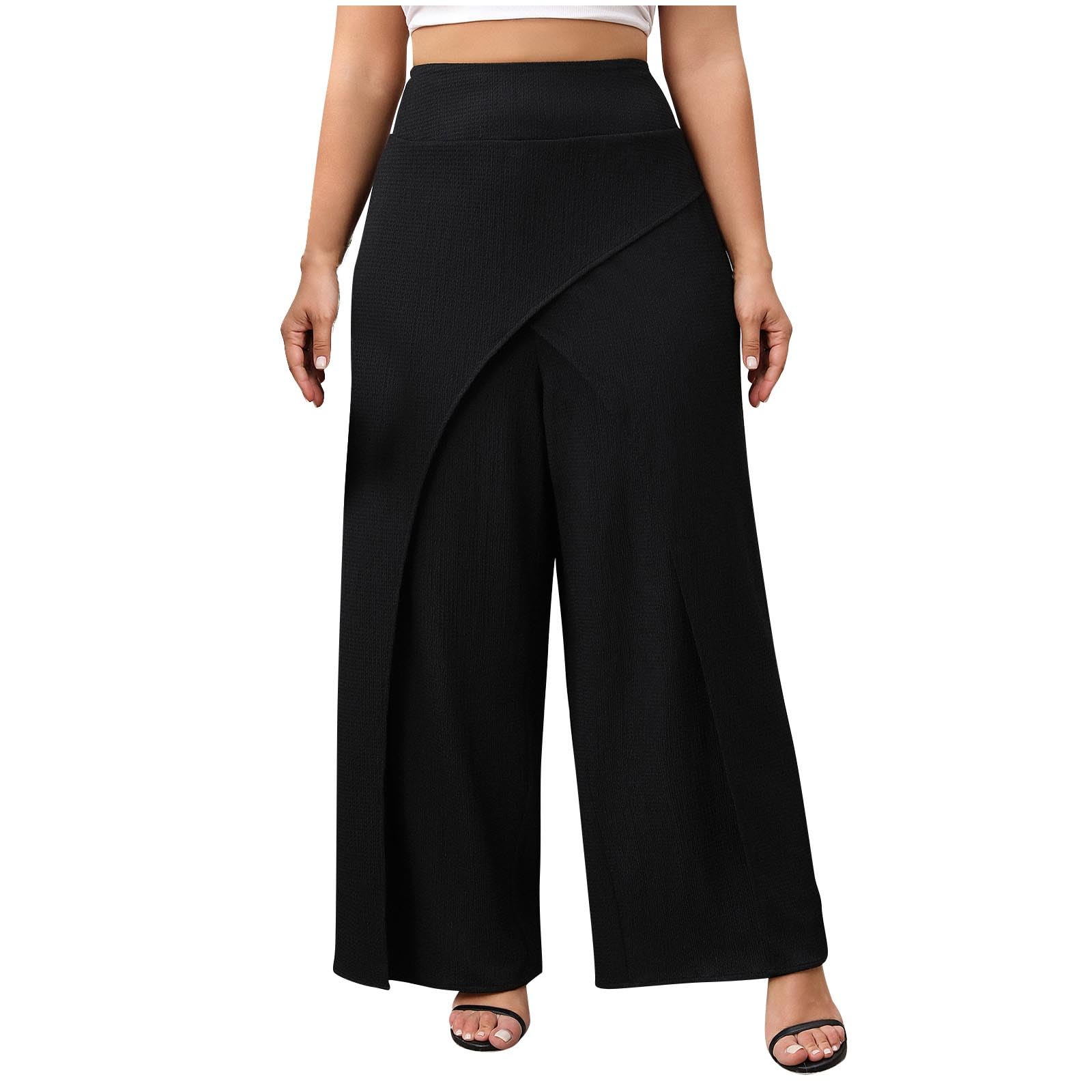 HGps8w Wrap Front Wide Leg Pants for Women Dressy Casual High Waisted Business Work Suit Pants Trousers