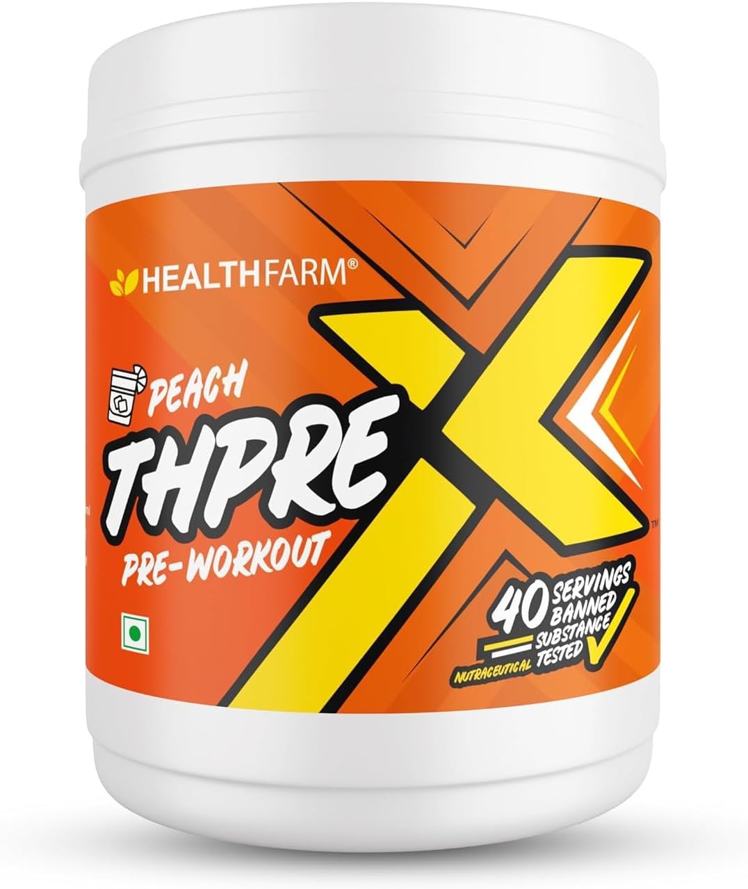 Healthfarm Thpre X Pre Workout Powder | Peach Flavor | 500g | Sports Nutrition Supplement for Men & Women | Enhances Workout Performance, Hydration, Mental Focus, and Energy | 40 Servings