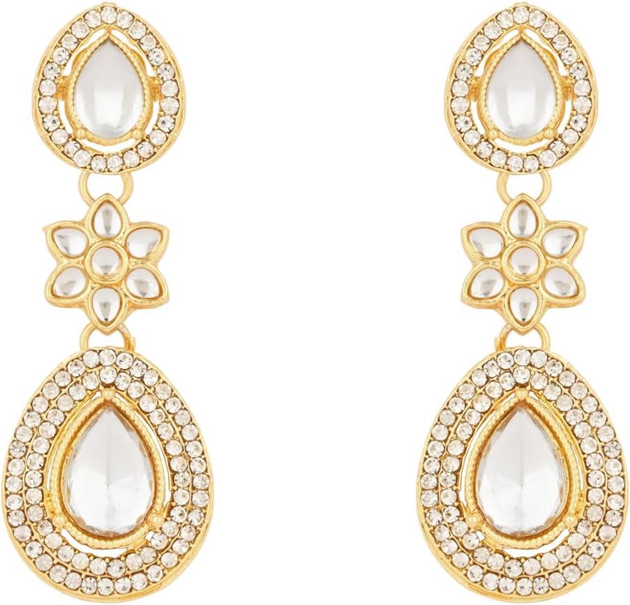 I Jewels Latest Stylish Gold Plated Indian Wedding Bollywood Kundan Stone Necklace Jewellery Set for Women (IJ378W)