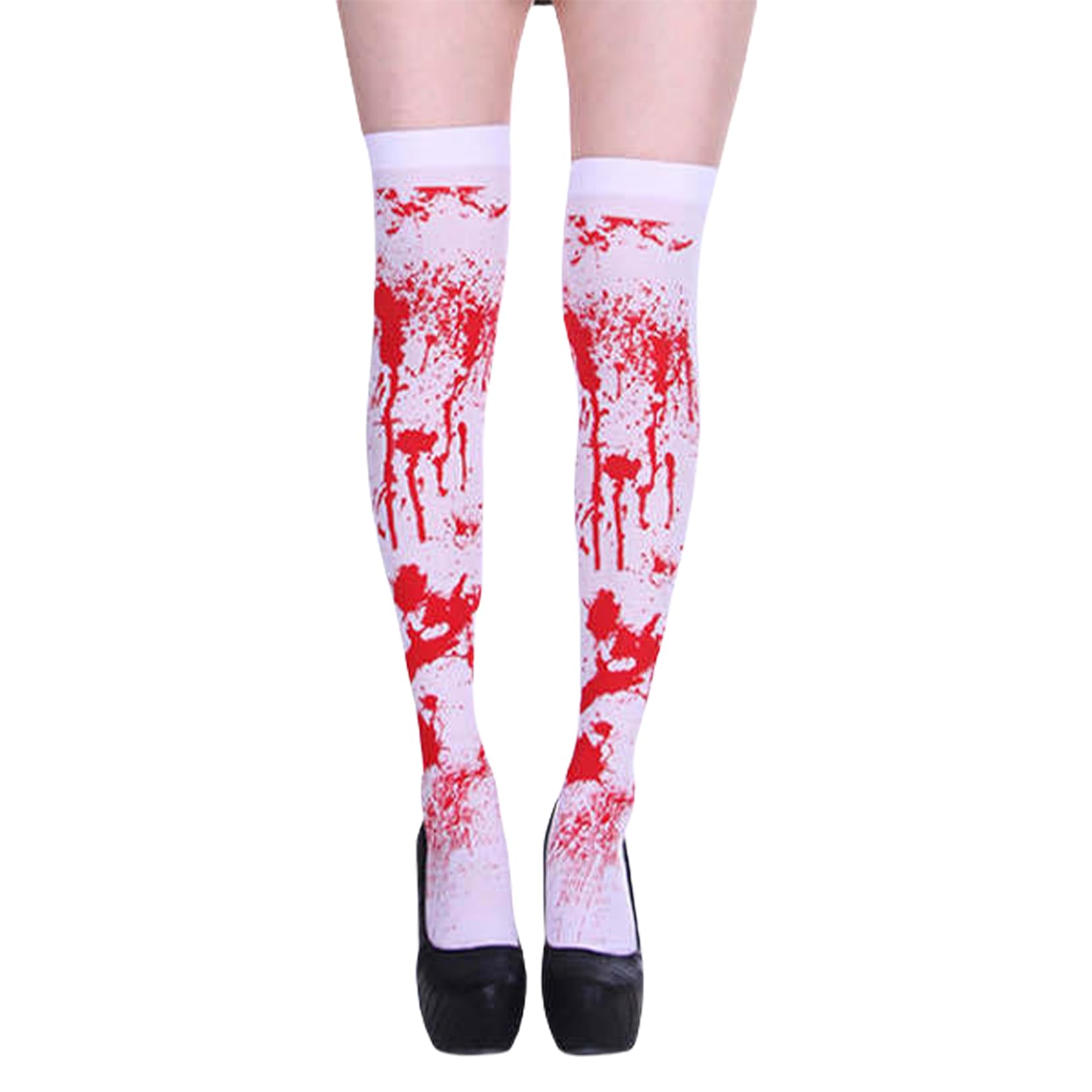 Besmrpg Girls White Halloween Tights Kids, Blood Stained Tights Zombie Cheerleader Costume Leggings,Red Bloody Horror Nurse Bride Scary Socks Accessories,Over Knee Stockings,For Cosplay Halloween Costumes
