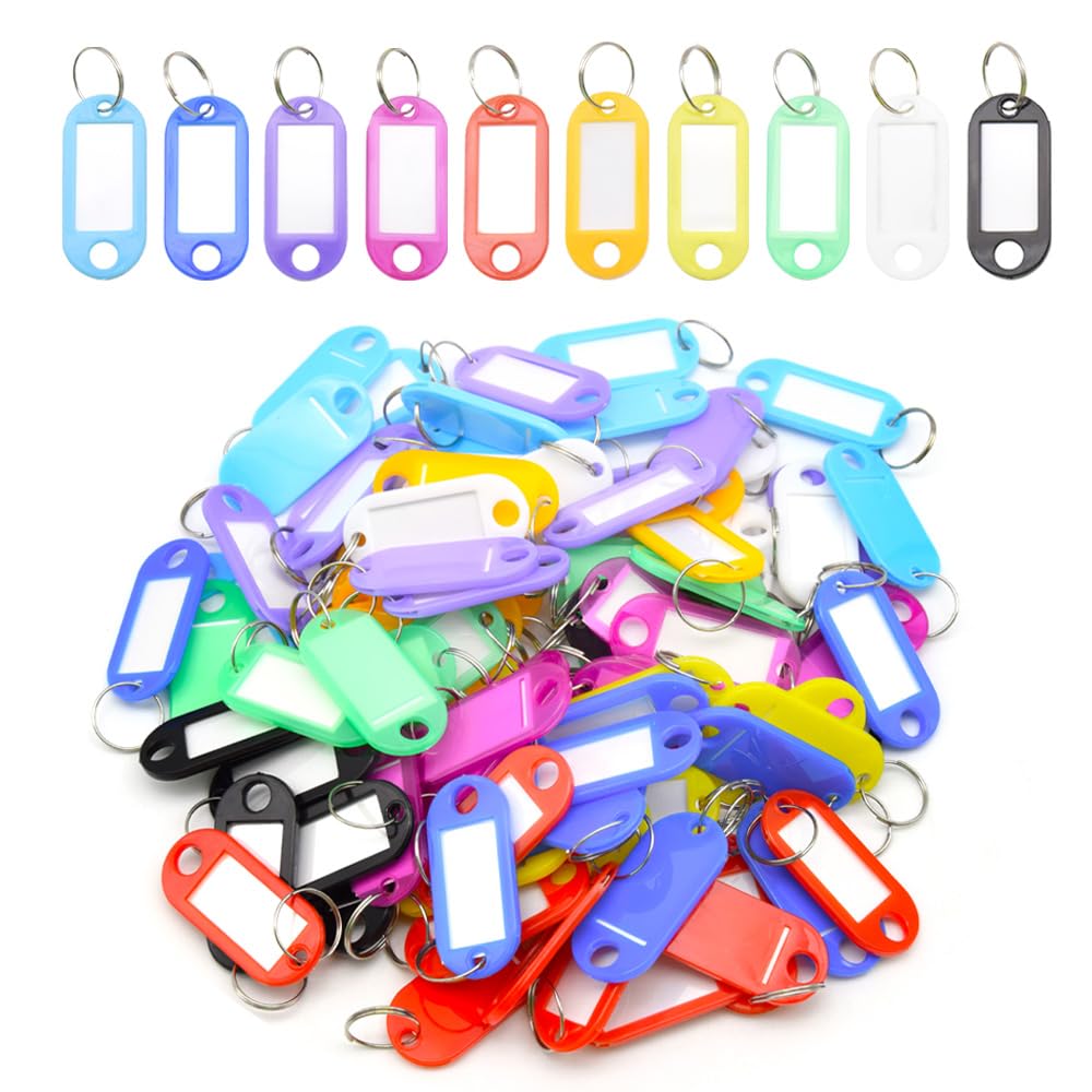Yosawa 100 Pcs Plastic Key Tags Name Label Key Fobs with Key Rings(YSK)