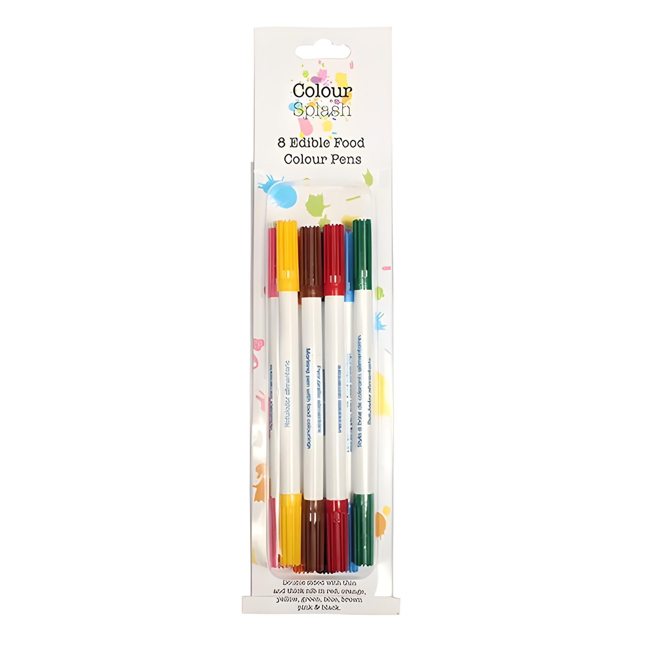 COLOUR SPLASH Edible Food Colouring Pens | 8 Pack | Dual Tip Icing Pens, Food-Safe Paint Markers for Writing Messages & Drawing on Cakes & Cupcakes, Colourful & Easy to Use