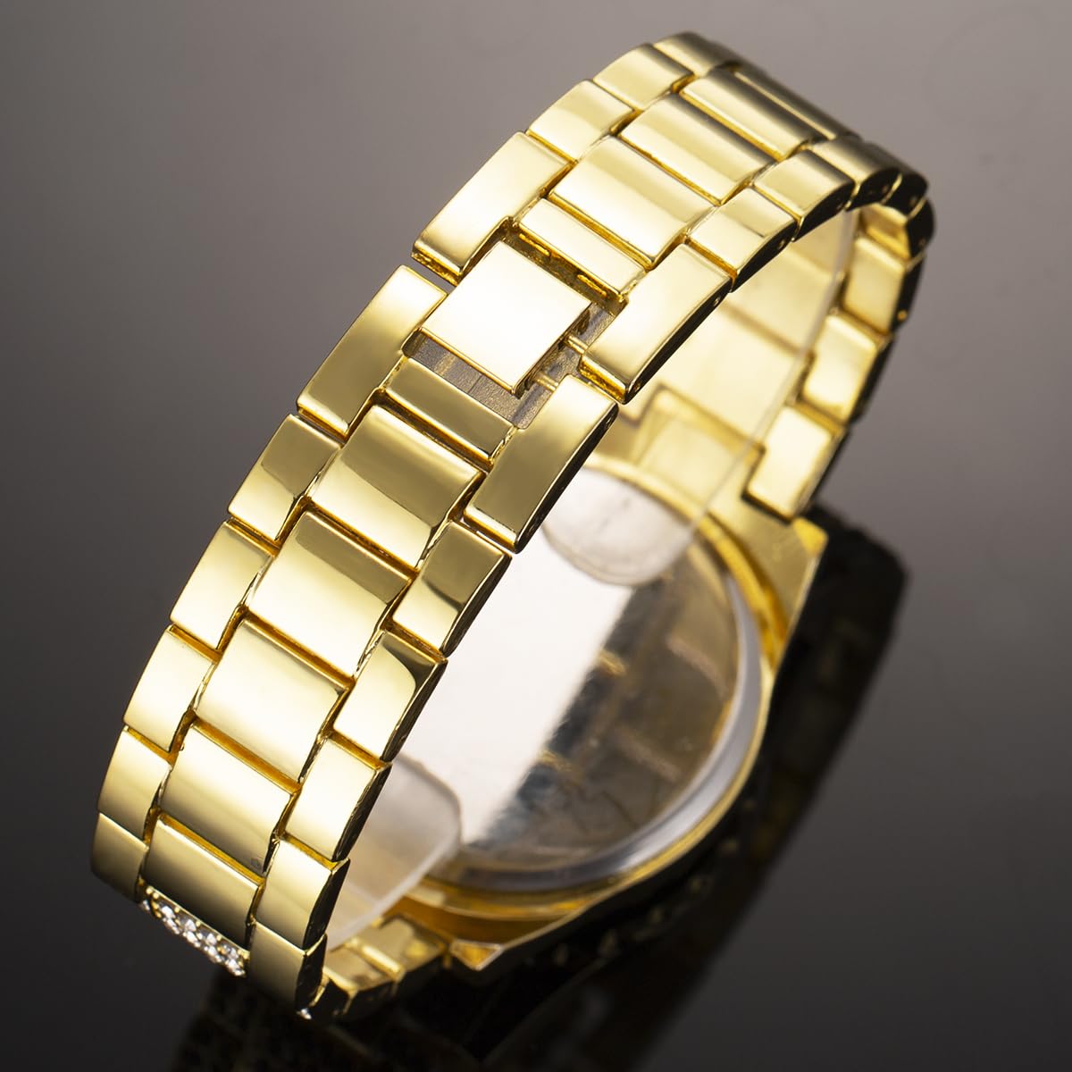 Orologio da polso da donna, con cinturino in acciaio inox, con numeri romani, analogico, al quarzo, in acciaio inox, con strass